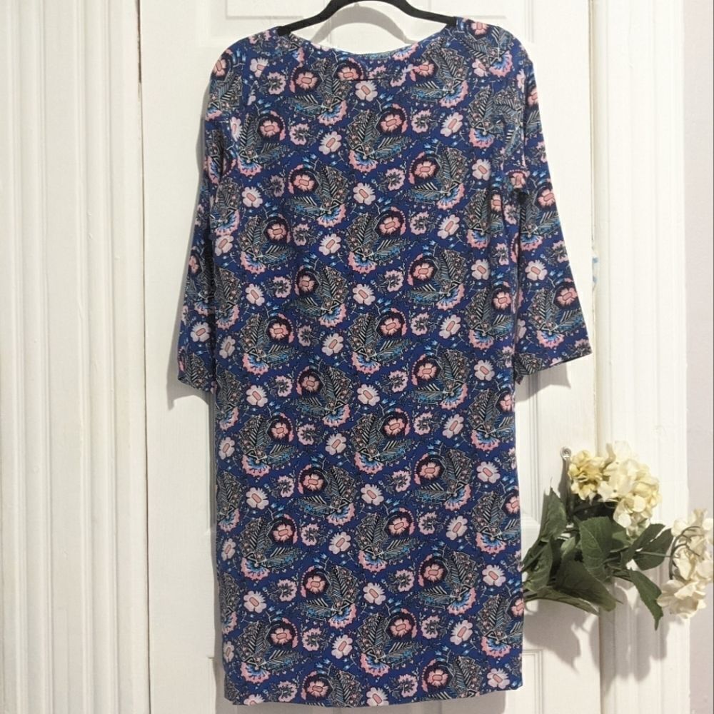 Tucker The Pod Dress Regal Royal Floral Print Silk Shift Long Sleeves